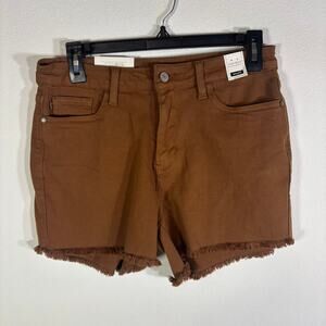 Judy Blue Womens M Caramel Brown Mid Rise Cutoff Denim Shorts NWT
